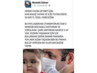 Kızı İçin Bulunacak İliğin Sahibine 20 Bin Tl Verecek