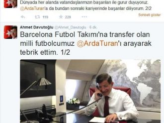 Başbakan Davutoğlu’ndan Arda Turan’a Tebrik Telefonu
