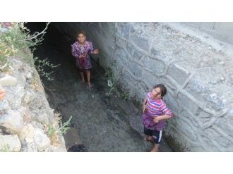 Suriyeli Çocuklar Dereye Girerek Serinledi