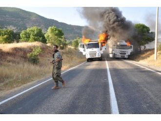 Pkk’lı Teröristlerin Araçları Yakma Anı Kamerada !