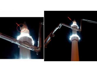 Minarede mahsur kaldı