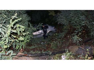 Yoldan çıkan otomobil dere yatağına uçtu