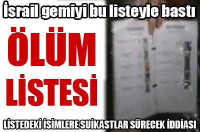İsrail gemiyi bu ölüm listesiyle bastı 