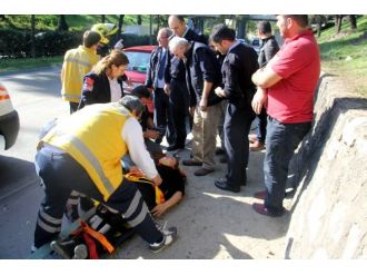 Takla atan kadın sürücüyü eşi yalnız bırakmadı