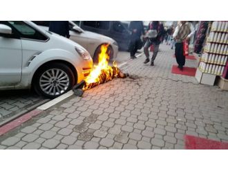 Alev topuna dönerek 4. kattan düştü