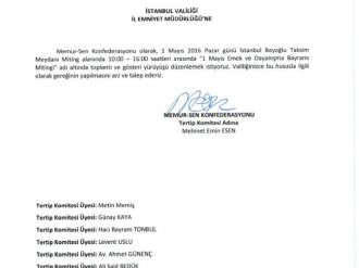 Memur-Sen’den 1 Mayıs için Taksim başvurusu