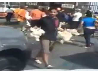 Tavuk taşıyan kamyon böyle yağmalandı