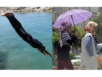 Kimi elbiseyle daldı, kimi şemsiyeyle dolaştı