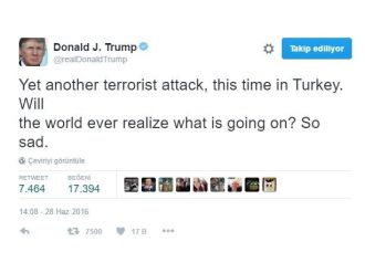 Donald Trump ve birçok ünlüden Atatürk Havalimanı’ndaki terör saldırısına tepki
