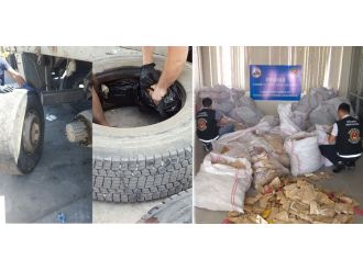 Tekerleklerin içinden kaçak tütün çıktı