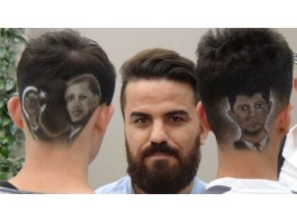 Erdoğan ve Halisdemir’n portrelerini saçlarına kazıdılar