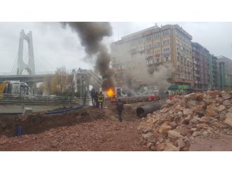 Tramvay çalışması sırasında yangın çıktı