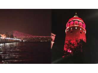 Şehitler Köprüsü ve Galata Kulesi kırmızı-beyaza büründü