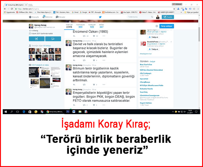 İşadamı Koray Kıraç; “Terörü birlik beraberlik içinde yeneriz”