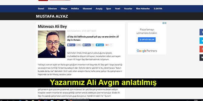 Yazarımız Ali Avgın anlatılmış