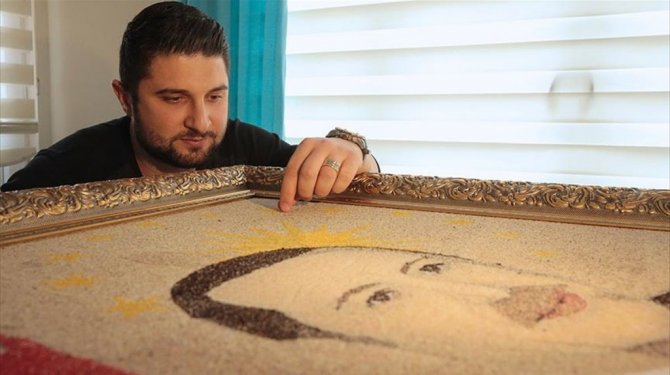 81 ilden toplanan tohumla Erdoğan'ın portresini yaptı