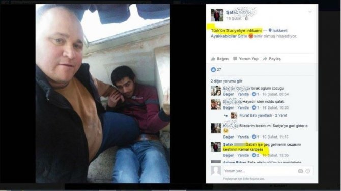 Suriyeli çalışanının üzerine basarak fotoğraf çekti!