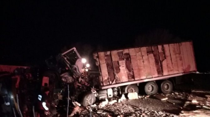 Tuzlama aracıyla kamyon çarpıştı: 1 ölü, 2 yaralı