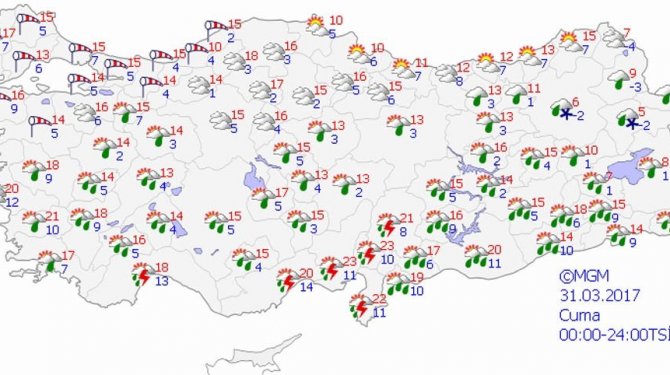 Yurdun genelinin parçalı ve çok bulutlu
