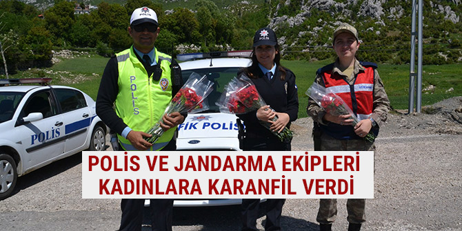 POLİS VE JANDARMA EKİPLERİ KADINLARA KARANFİL VERDİ