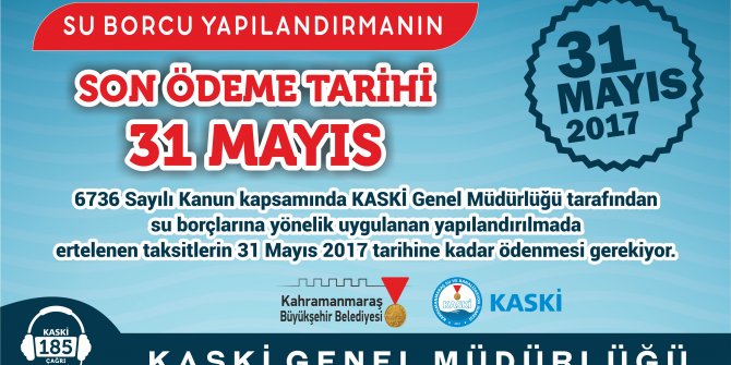 SU BORCU OLANLAR DİKKAT! SON GÜN 31 MAYIS