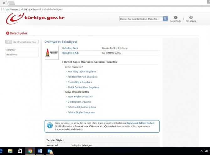 ONİKİŞUBAT BELEDİYESİ ‘E-DEVLET’TE