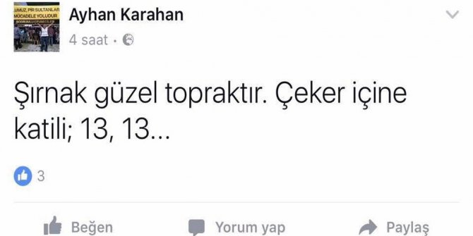 ŞIRNAK ŞEHİTLERİNE HAKARET EDEN ŞAHIS TUTUKLANDI