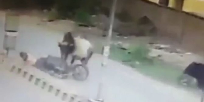 MOTOSİKLETLİ BOĞANIN BOYNUZ DARBESİYLE YERE ÇAKILDI