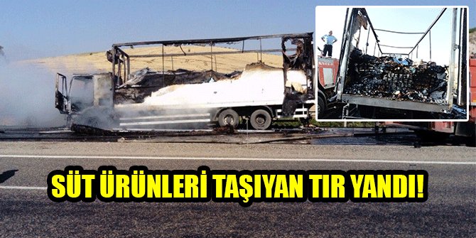 SÜT ÜRÜNLERİ TAŞIYAN TIR YANDI