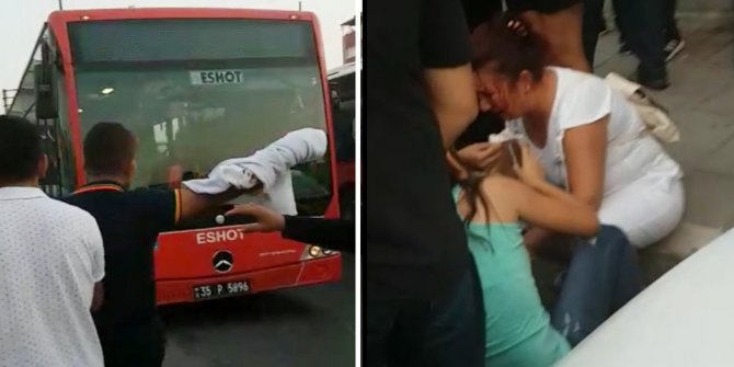 İZMİR'DE VATANDAŞLAR OTOBÜSE SALDIRDI