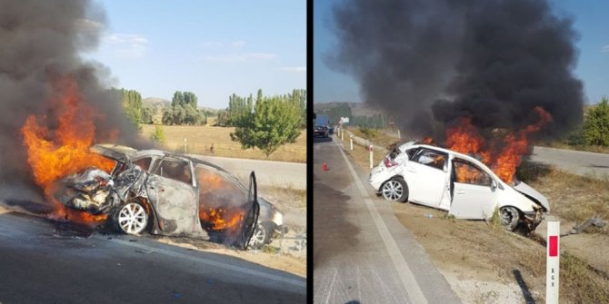 BARİYERLERE ÇARPAN ARAÇ ALEV TOPUNA DÖNDÜ: 1 ÖLÜ