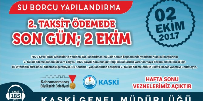 YAPILANDIRMA 2. TAKSİT ÖDEMEDE SON GÜN; 2 EKİM