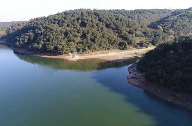 SU SEVİYESİ AZALAN ALİBEYKÖY BARAJI HAVADAN GÖRÜNTÜLENDİ
