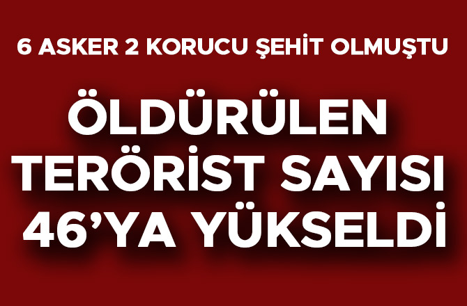 ÖLDÜRÜLEN TERÖRİST SAYISI 46’YA YÜKSELDİ
