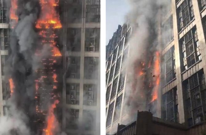 ÇİN’DE 20 KATLI BİNADA KORKUTAN YANGIN