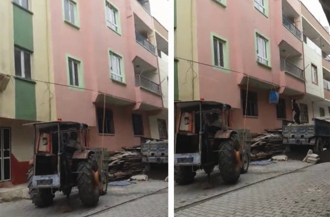 TRAKTÖRLÜ İNŞAAT ASANSÖRÜ GÖRENLERİ ŞAŞIRTTI