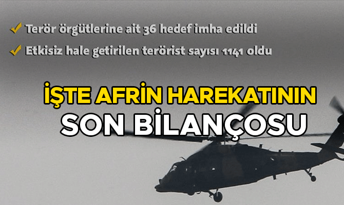 ZEYTİN DALI HAREKATI'NDA 1141 TERÖRİST ETKİSİZ HALE GETİRİLDİ