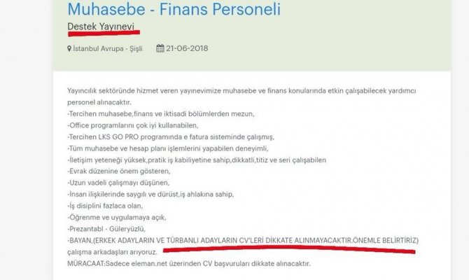 Skandal iş ilanı: Başörtülülere ayrımcılık !