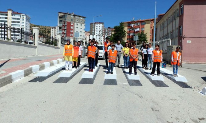 Çocuklardan üç boyutlu yaya geçidi