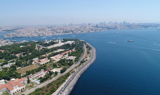 Restorasyonu başlayan surlar havadan görüntülendi