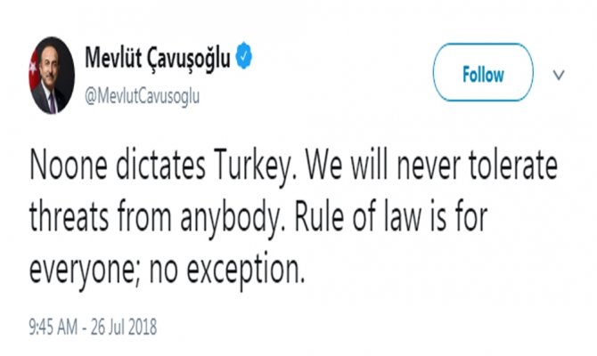 Çavuşoğlu’ndan Trump’a Rahip Brunson yanıtı