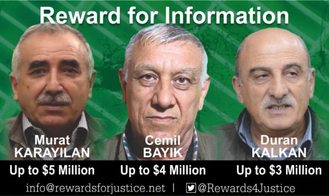 ABD 3 PKK’lı terörist için 12 milyon dolar ödül koydu