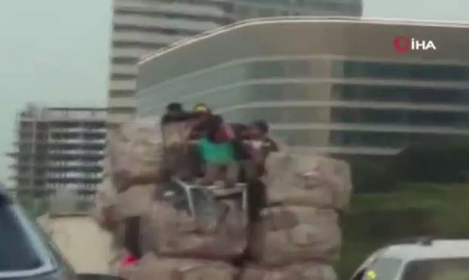 Aşırı yüklü kamyonda ölümüne yolculuk kamerada