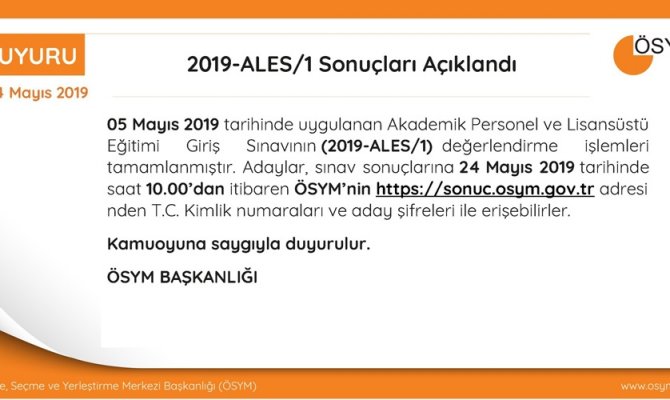 ALES sonuçları açıklandı