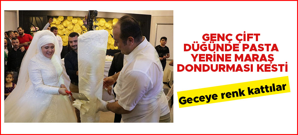 Genç çift, düğünde pasta yerine Maraş dondurması kesti