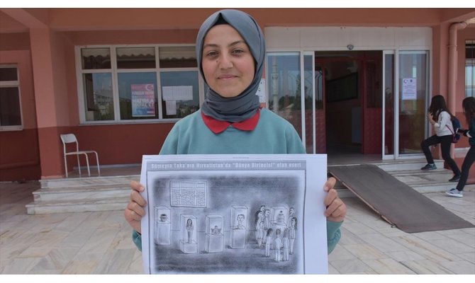 Lise öğrencisinin karikatürü dünya birincisi oldu