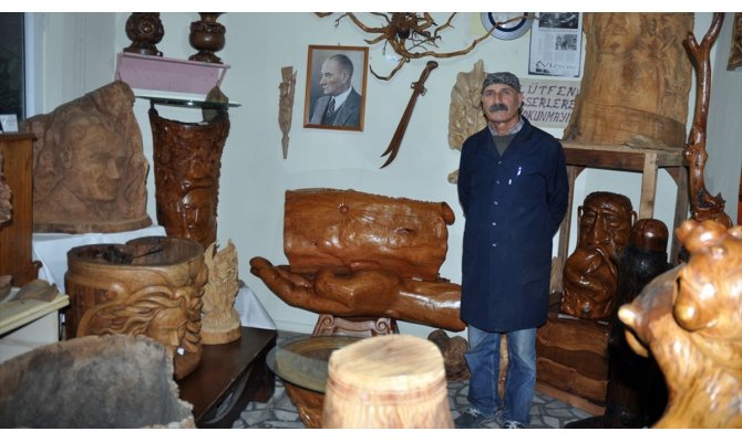 Odun parçaları Mustafa ustanın elinde sanata dönüşüyor