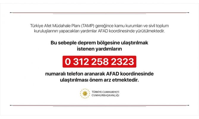 Cumhurbaşkanlığından 'deprem yardımları AFAD koordinesinde ulaştırılsın' uyarısı