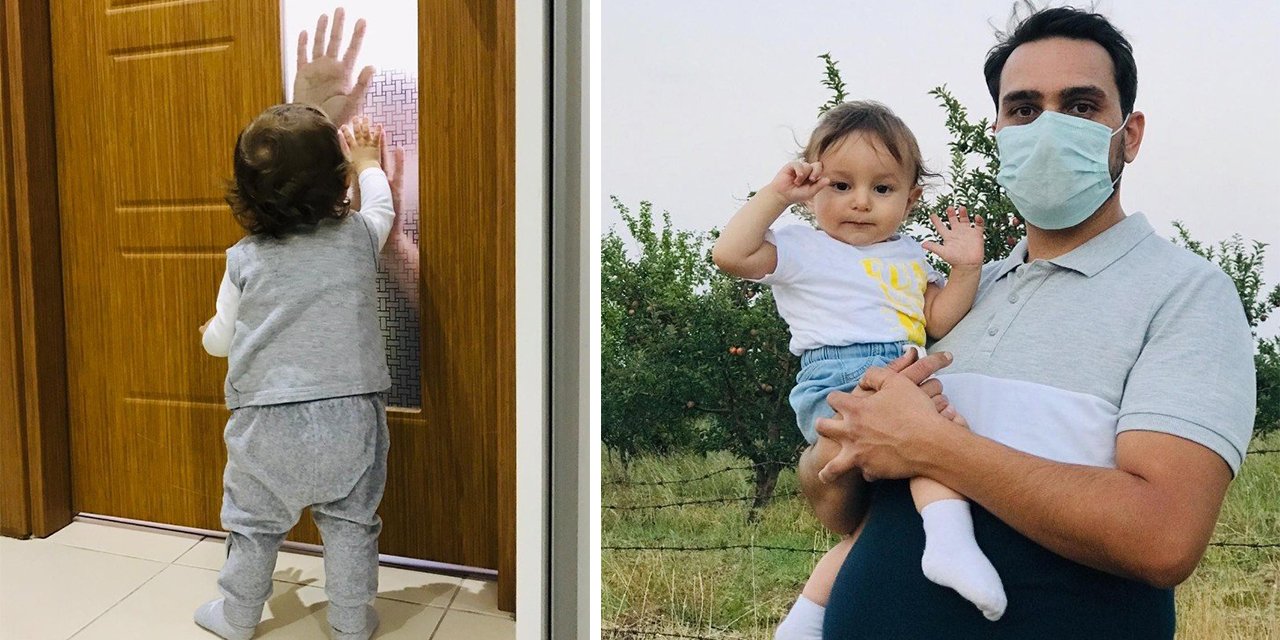 Kahramanmaraş'ta koronalı baba çocuğunu camın arkasından seviyor