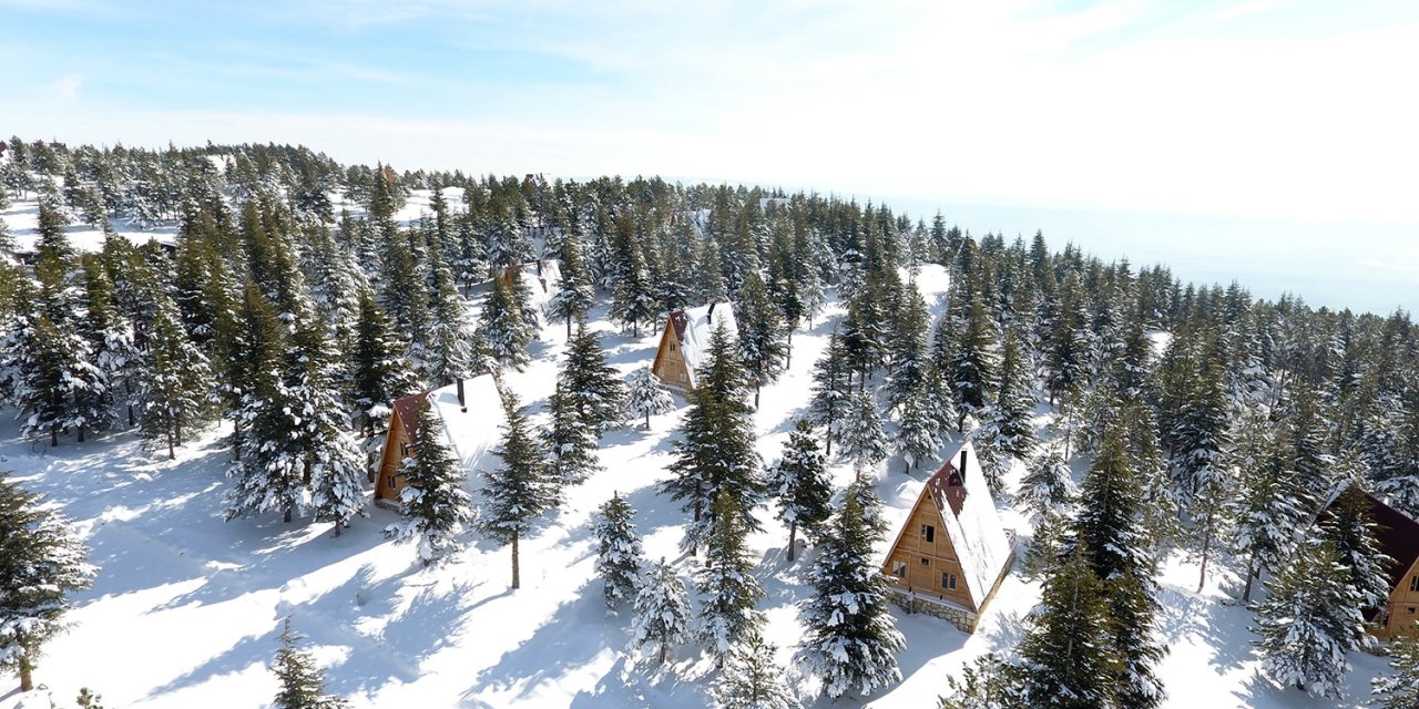 Kahramanmaraş’taki Yalnız Ardıç Mesire Alanı beyaz örtüsüne büründü